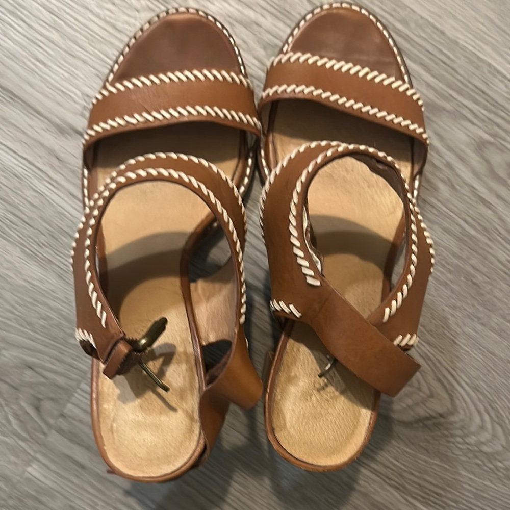 Brown Leather Sandals with White Stitching